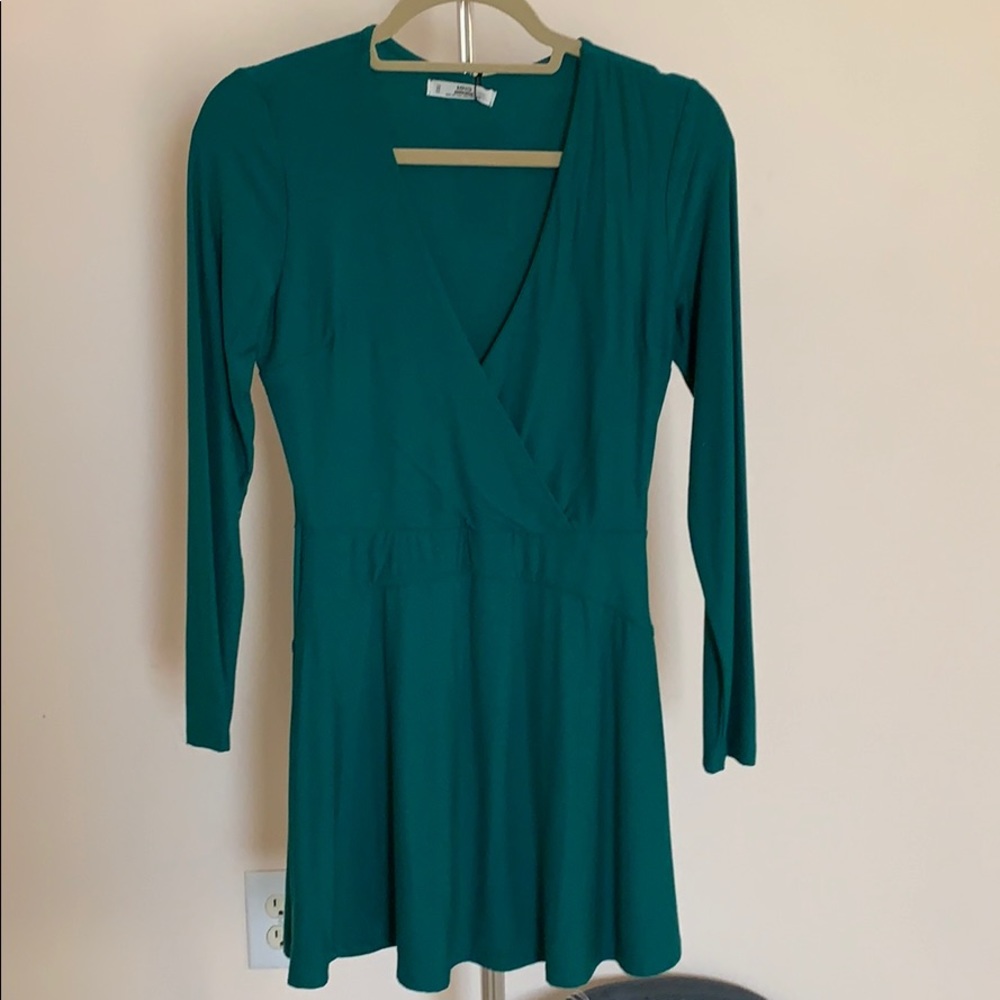 Green deep V neck dress